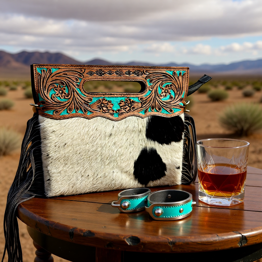 The Turquoise Temptress – Cowhide & Tooled Leather Fringe Bag