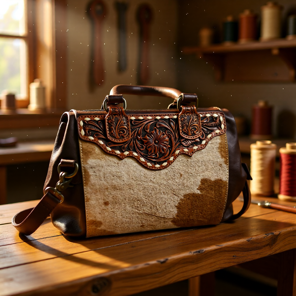 The Aspen Belle– Cowhide & Tooled Leather Satchel