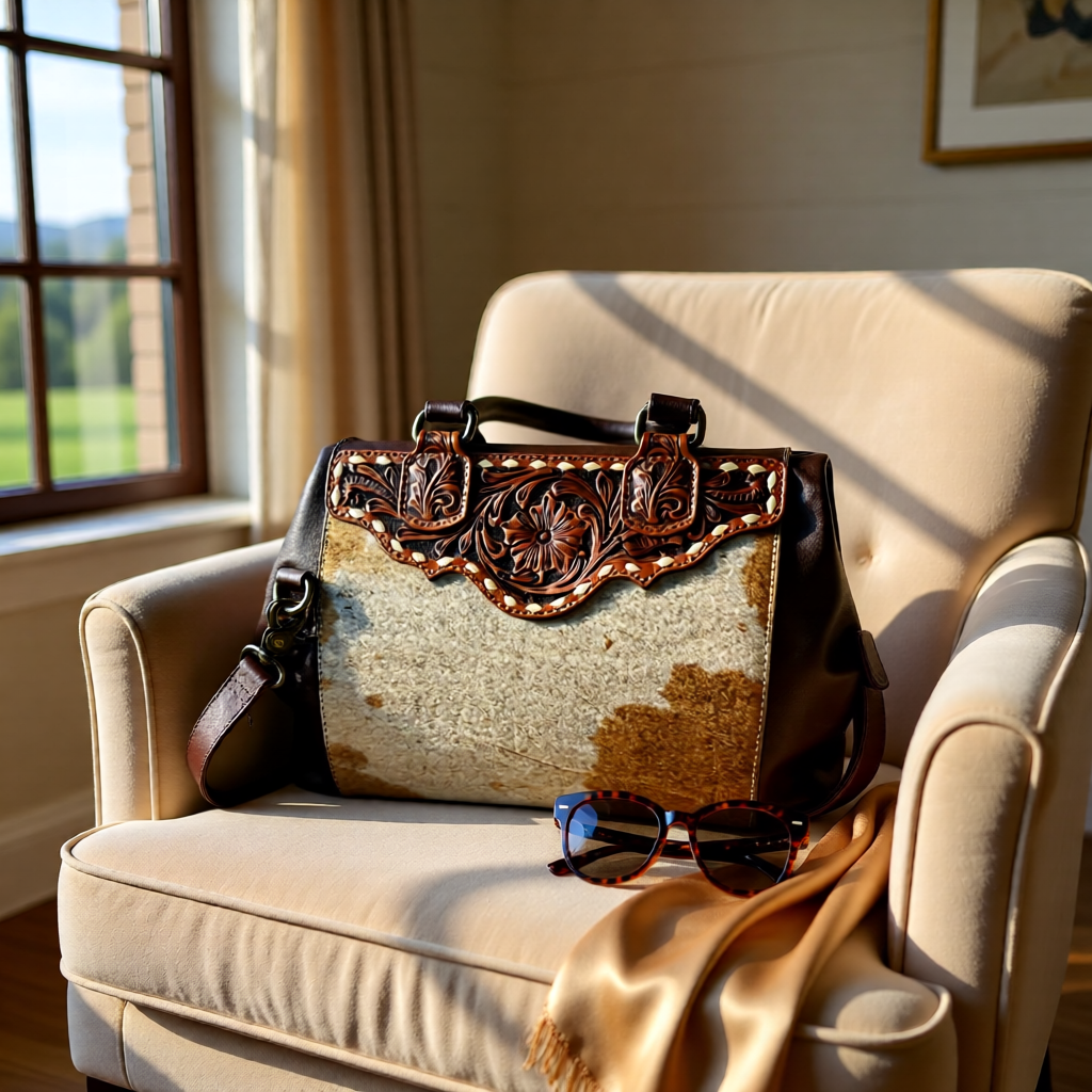 The Aspen Belle– Cowhide & Tooled Leather Satchel
