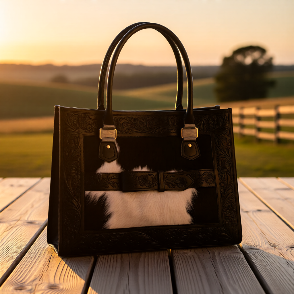 The Buckle Belle – Custom Cowhide Tote