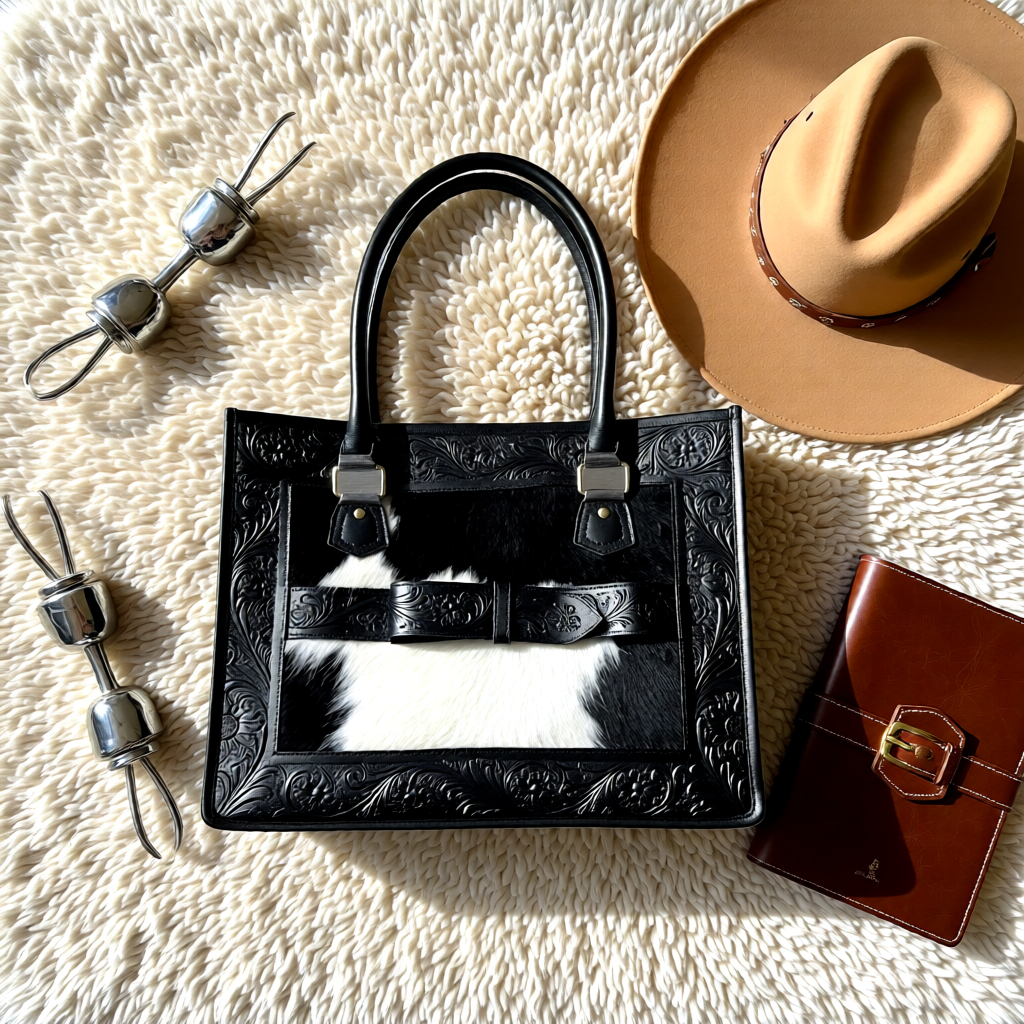 The Buckle Belle – Custom Cowhide Tote