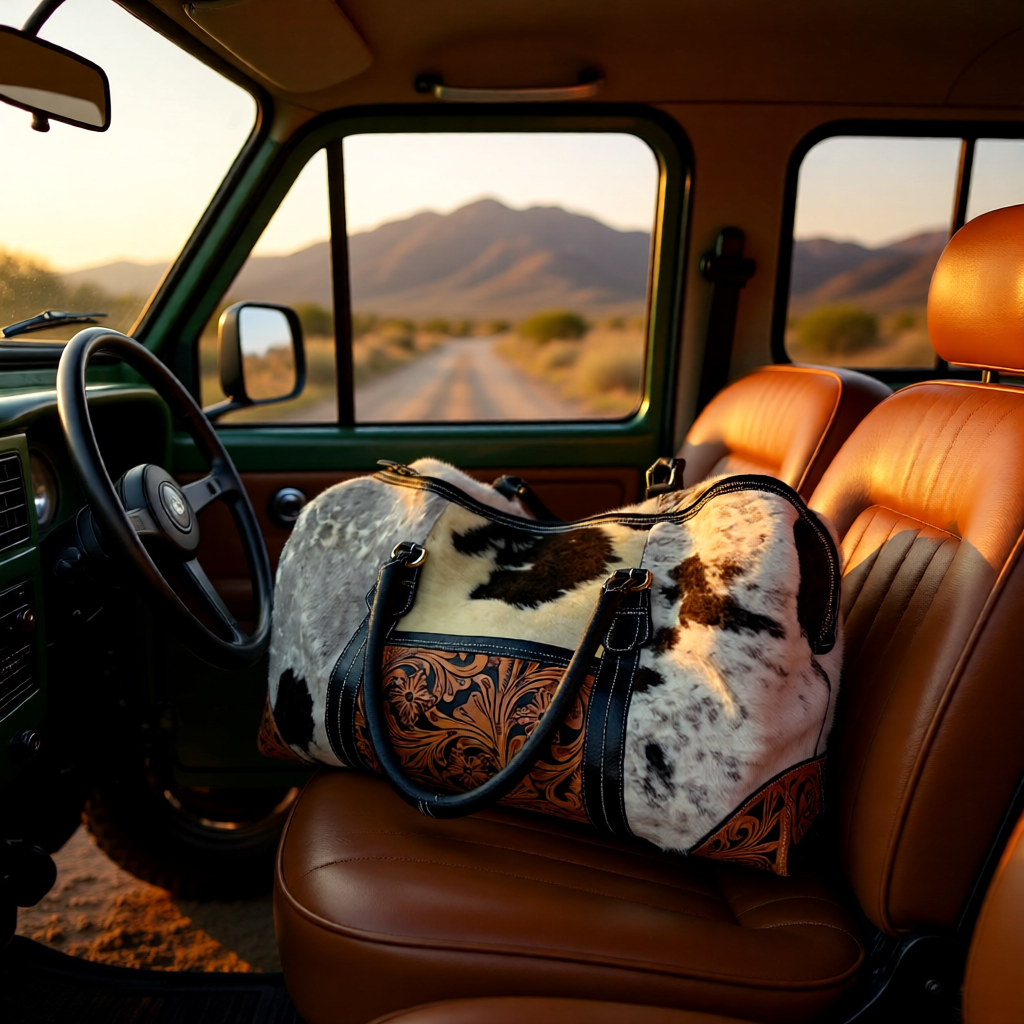 The Rancher’s Weekender – Cowhide & Tooled Leather Duffle