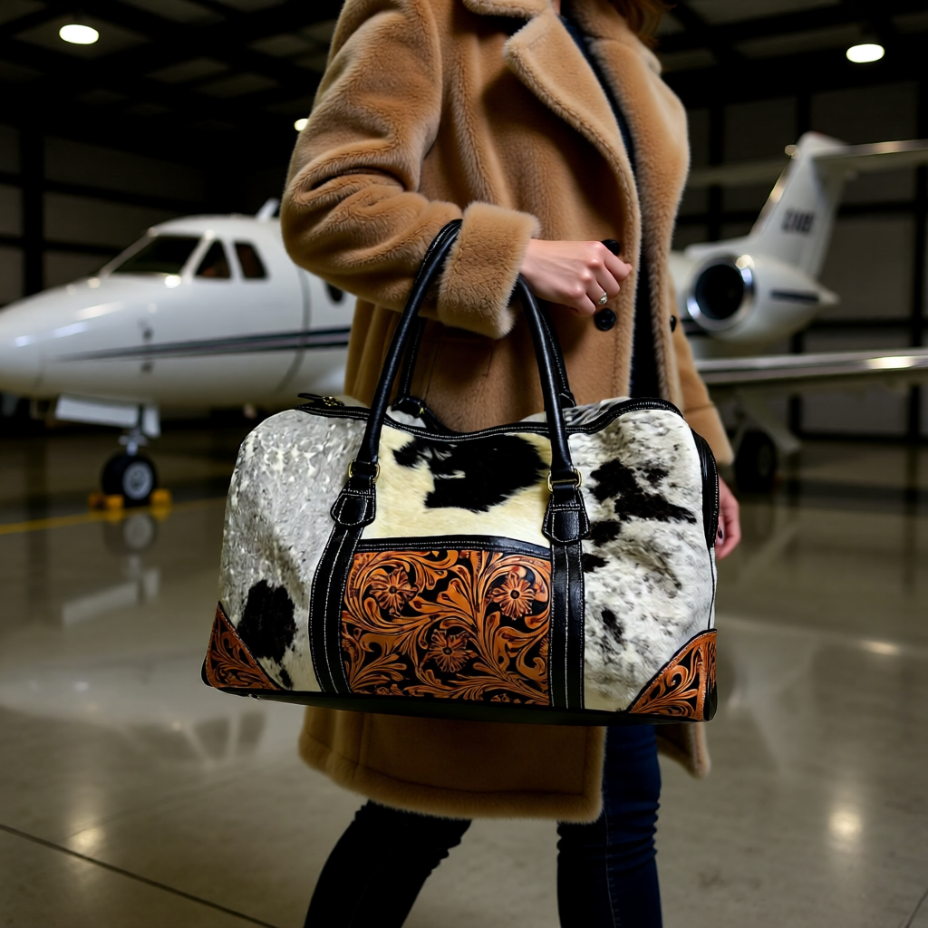 The Rancher’s Weekender – Cowhide & Tooled Leather Duffle