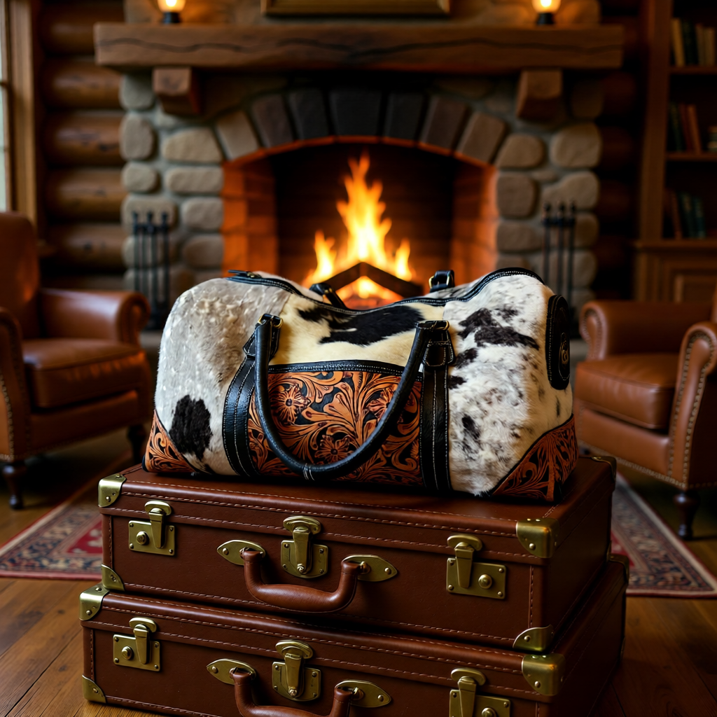 The Rancher’s Weekender – Cowhide & Tooled Leather Duffle