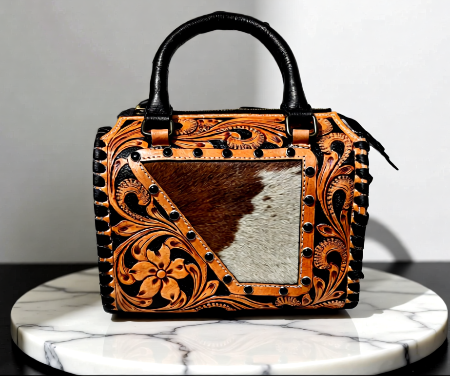 The Little Darling MINI– Tooled Leather & Cowhide Handbag