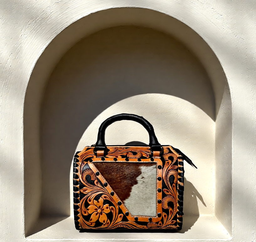 The Little Darling MINI– Tooled Leather & Cowhide Handbag