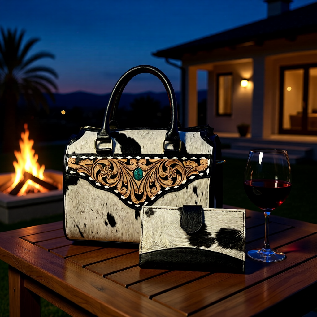 Heritage Collection Cowhide & Hand-Tooled Leather Handbag