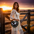 Midnight Heart Cowhide Crossbody Bag with Adjustable Strap