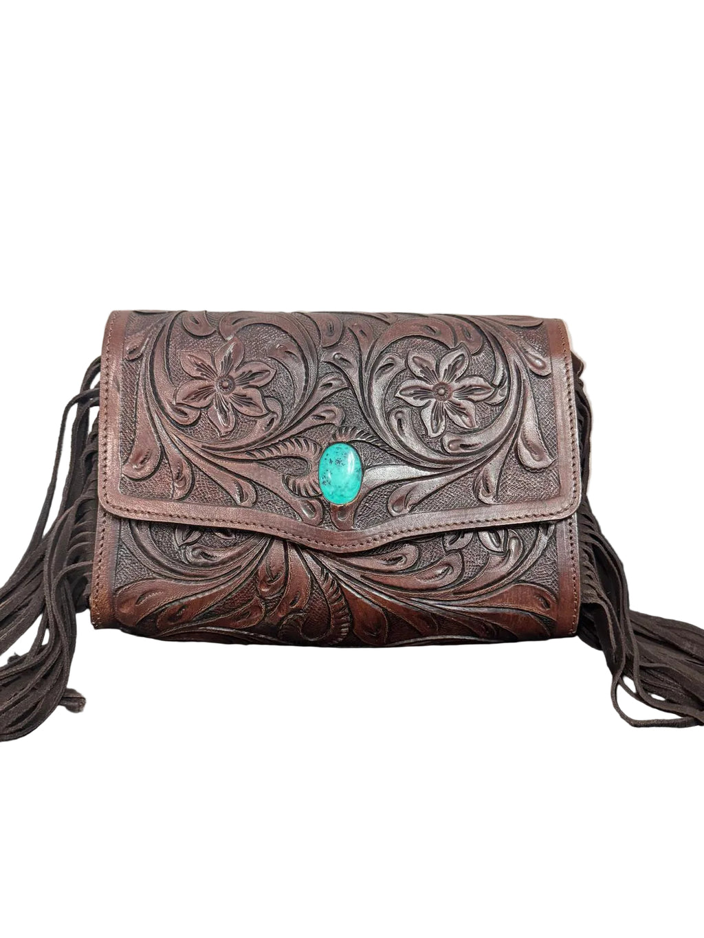 The Sedona Jewel – Tooled Leather Fringe Clutch