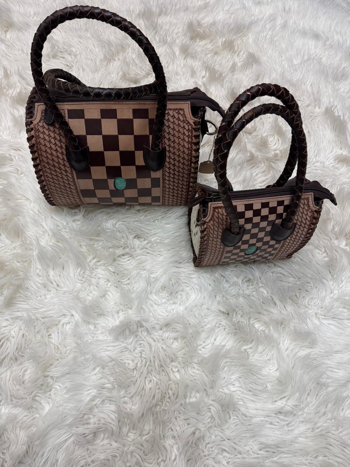 The Santa Fe Checkmate – Hand Painted Leather & Turquoise Handbag