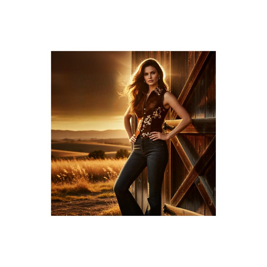 Western Cowhide Print Button-Up Vest | Cowgirl Boutique Top