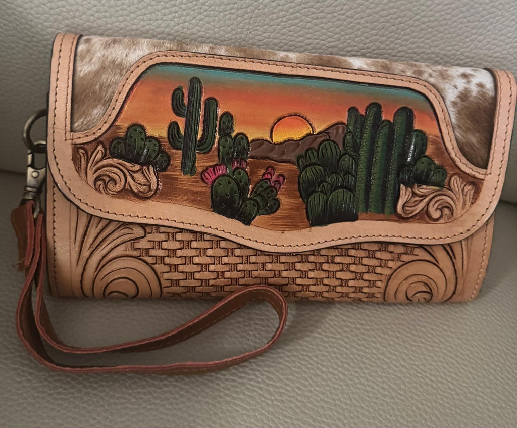 Desert Sunset Hand-Painted Leather Wallet