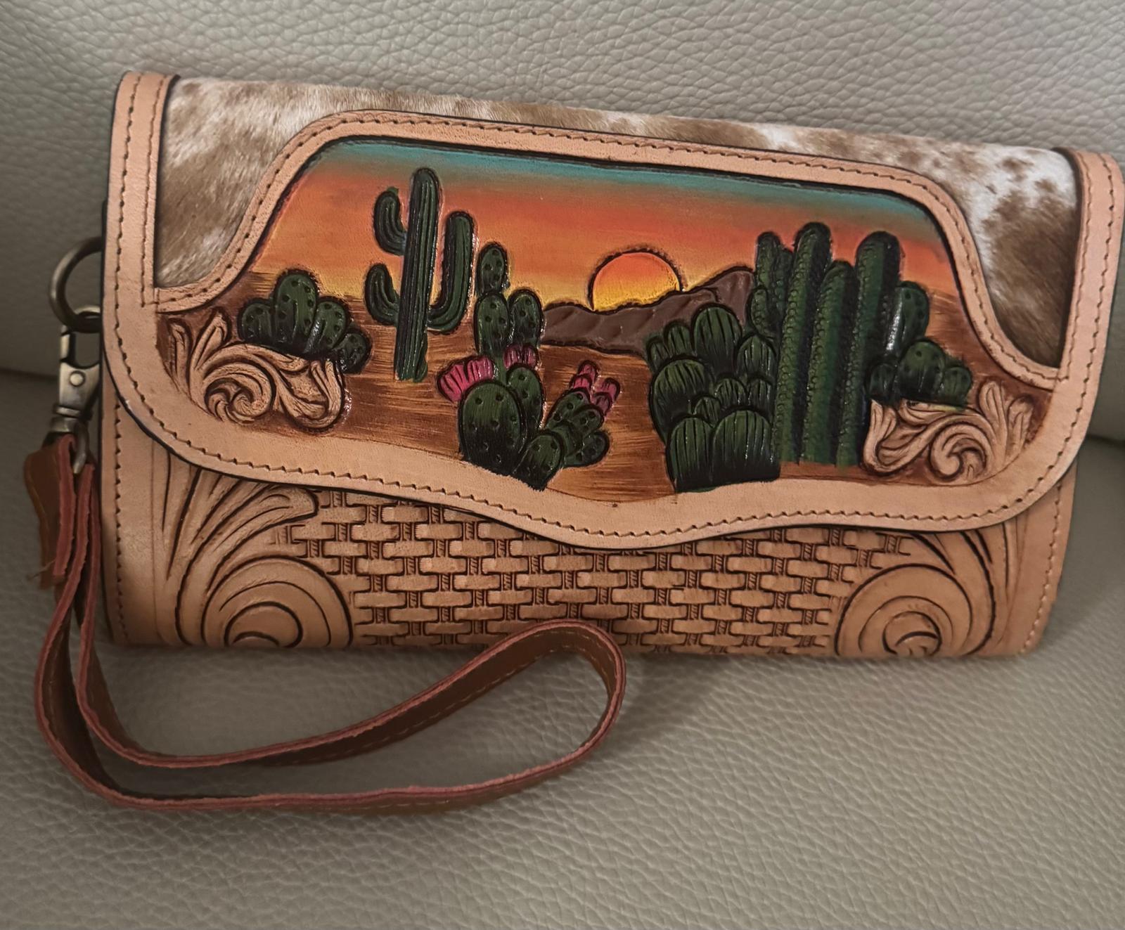Desert Sunset Hand-Painted Leather Wallet