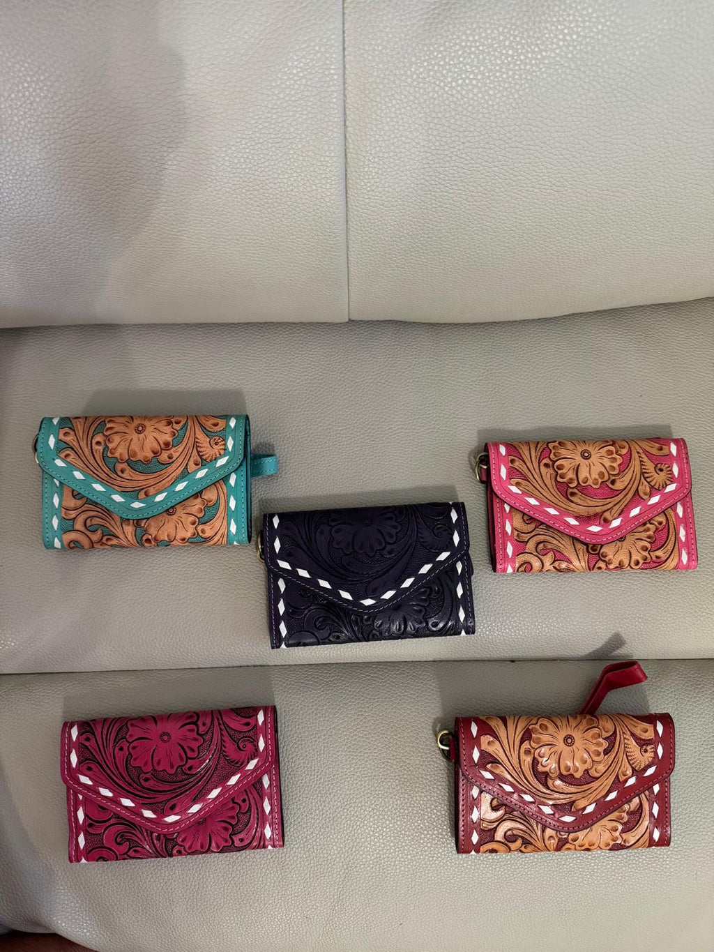 The Rustic Bloom Tooled Leather Wristlet Small Wallet