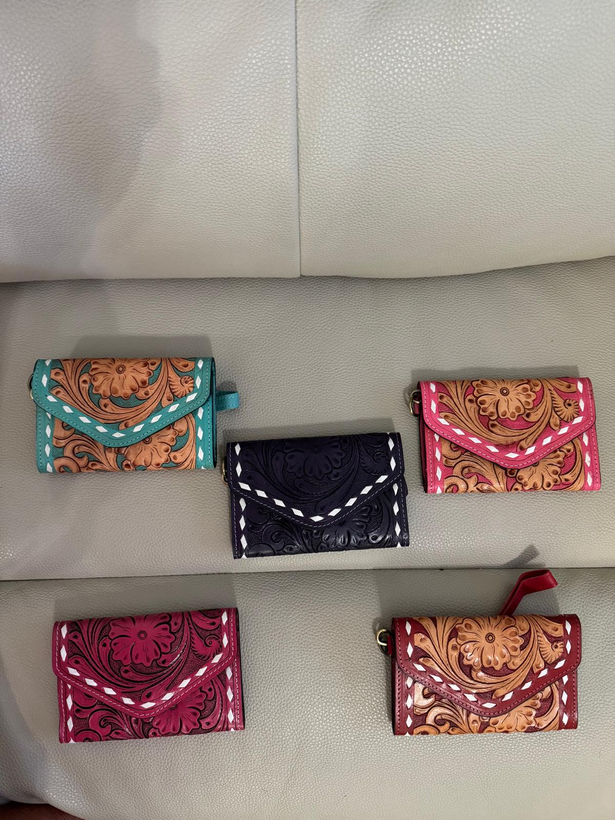 The Rustic Bloom Tooled Leather Wristlet Small Wallet