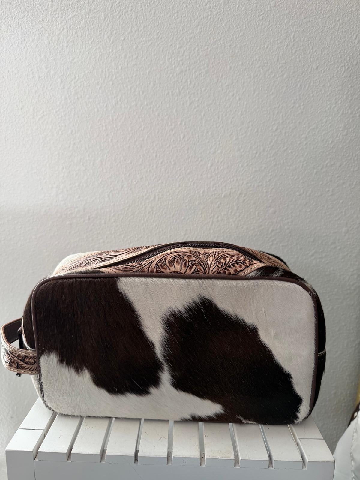 Saddlewood Traveler Western Cowhide Toiletry Bag – Floral Leather Travel Organizer & Dopp Kit