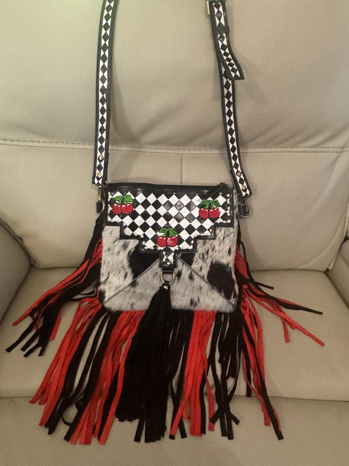 Cherry Diamond Hide & Hand-Painted Fringe Crossbody