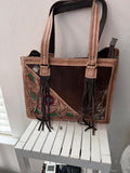 Santa Fe Belle Western Floral Cowhide Tote Handbag – Fringe Shoulder Purse