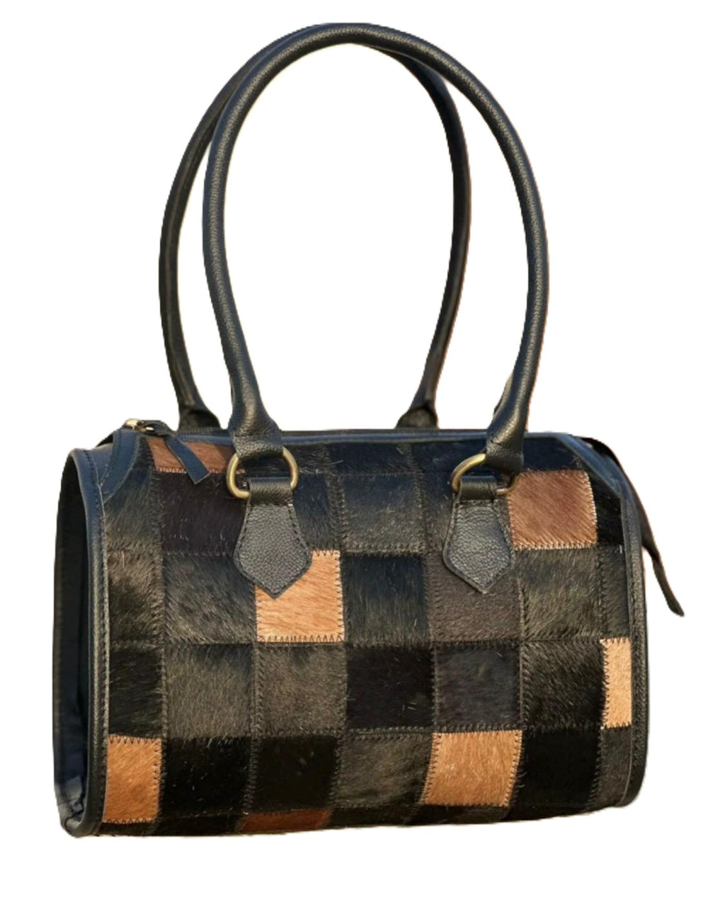 Saddle Mosaic Hair-On-Hide Medium Speedy  Women's Handbag