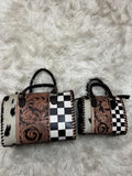 The Painted Desert Darling – Tooled Leather, Cowhide & Checkered Handbag