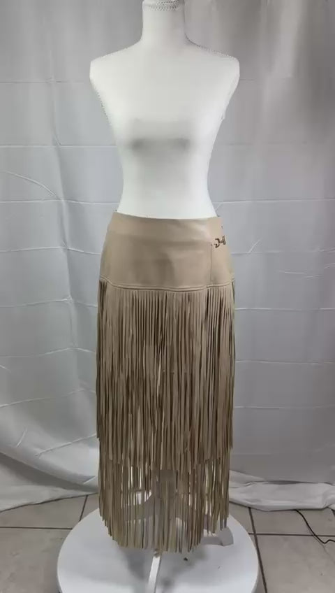 Boho Fringe Midi Skirt – Western Chic Statement Skirt