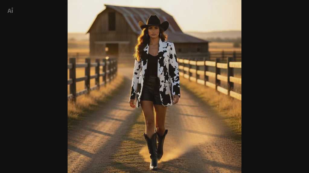 Western Cowhide Print Blazer – Cowgirl Boutique Statement Jacket