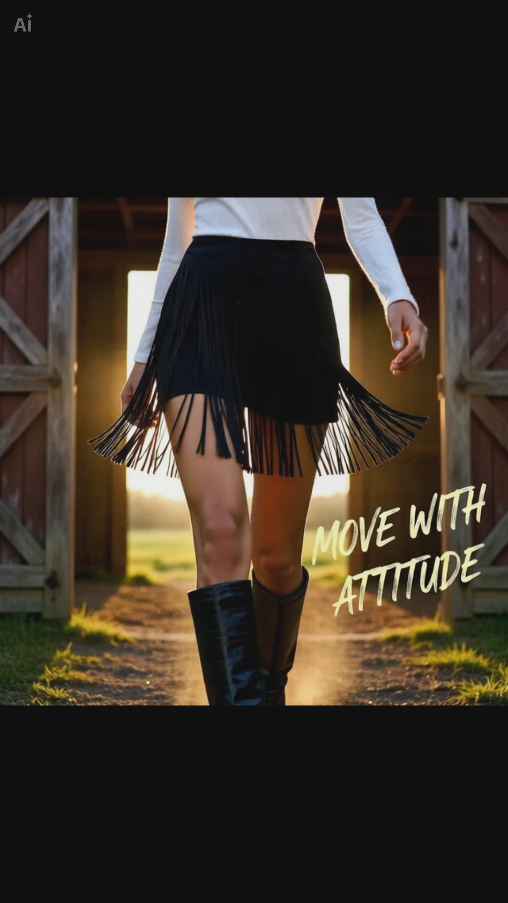 Western Fringe Skort – Black Suedette Cowgirl Boutique Skirt Shorts