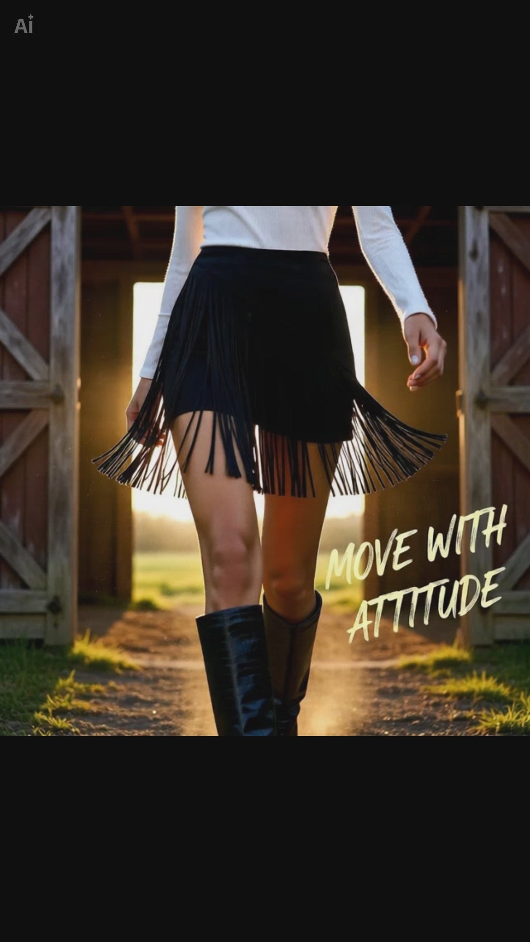 Western Fringe Skort – Black Suedette Cowgirl Boutique Skirt Shorts