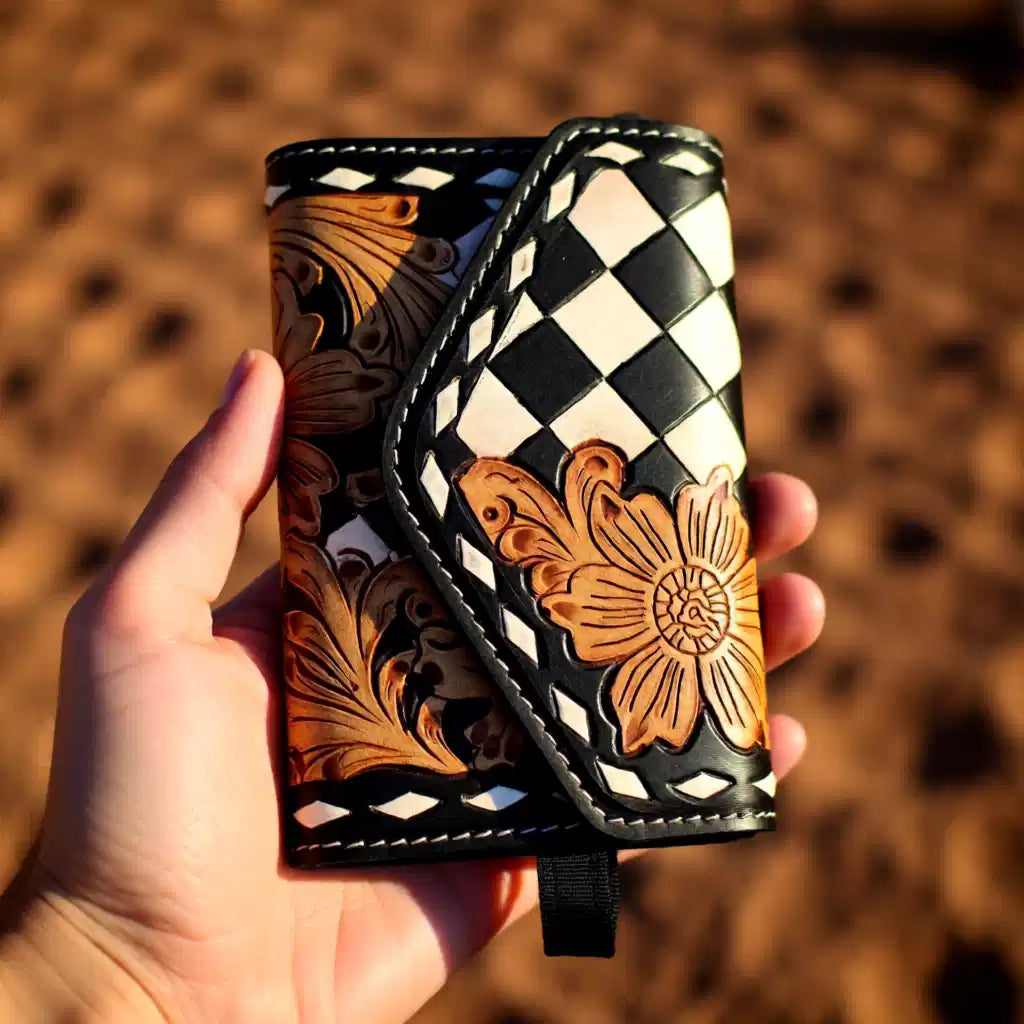 Diamond Bloom Tooled Leather Wristlet Wallet