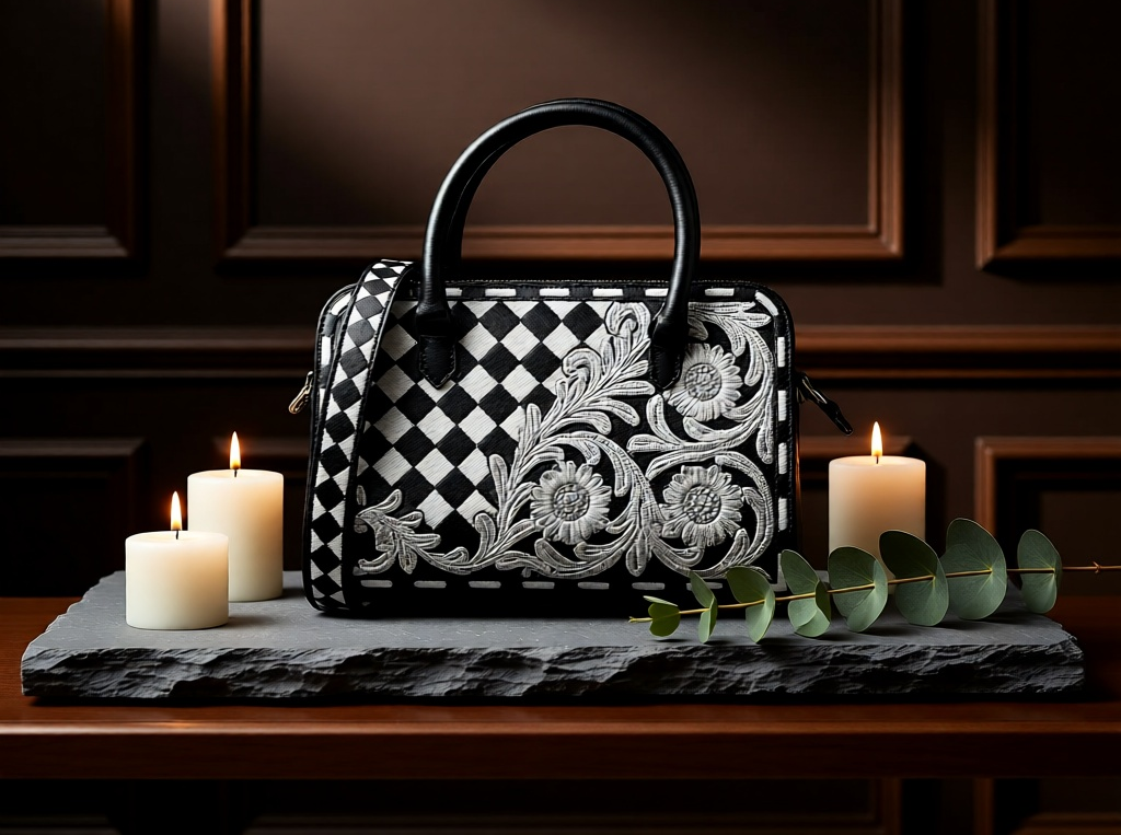 Western Lace Black-and-White Tooled Leather Speedy Bag