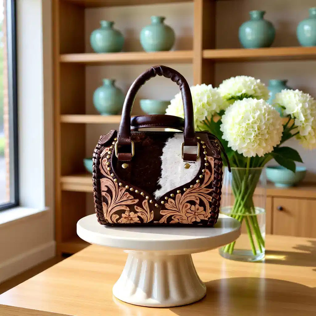 Copper Rose Speedy – Tooled Leather & Hair-on-Hide Women's Handbag