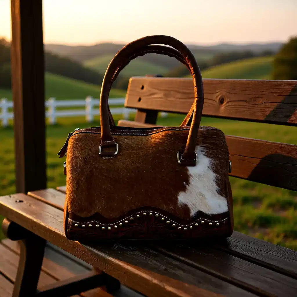 Saddle & Stud Hide Speedy – Genuine Leather Hair-on-Hide Western Handbag