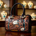 White Wildflower Collection – Floral Tooled Western Speedy Handbag