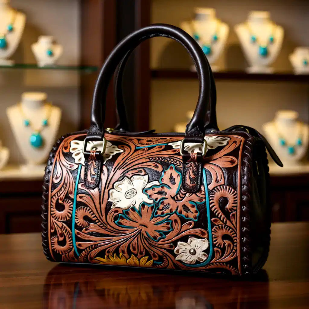 White Wildflower Collection – Floral Tooled Western Speedy Handbag