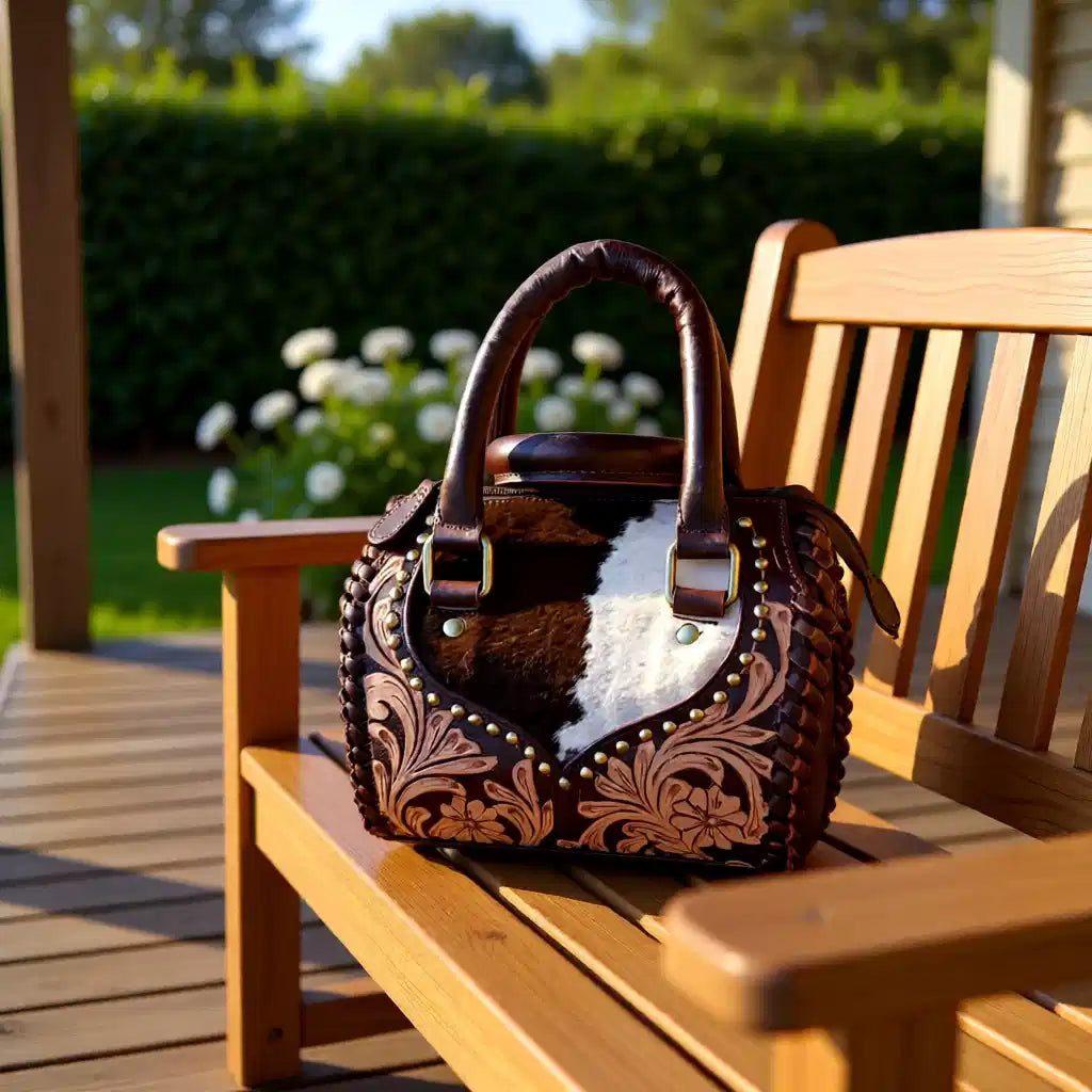 Copper Rose Speedy – Tooled Leather & Hair-on-Hide Women's Handbag