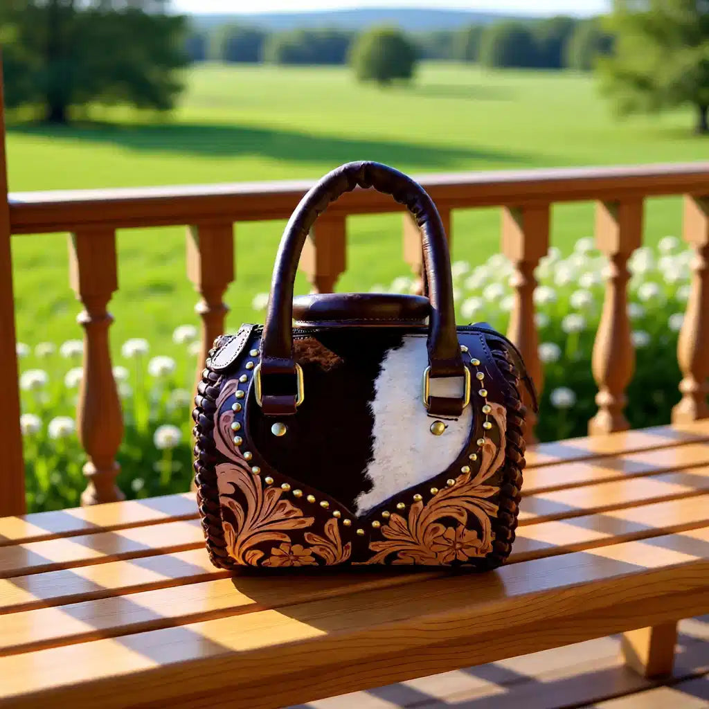 Copper Rose Speedy – Tooled Leather & Hair-on-Hide Women's Handbag