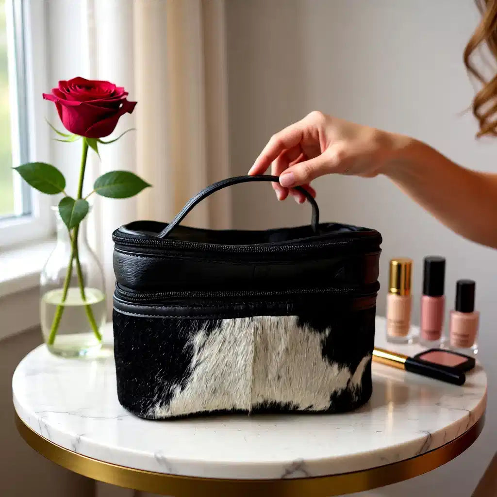 Ranch Glam Genuine Leather Hair-on-Hide Makeup Bag