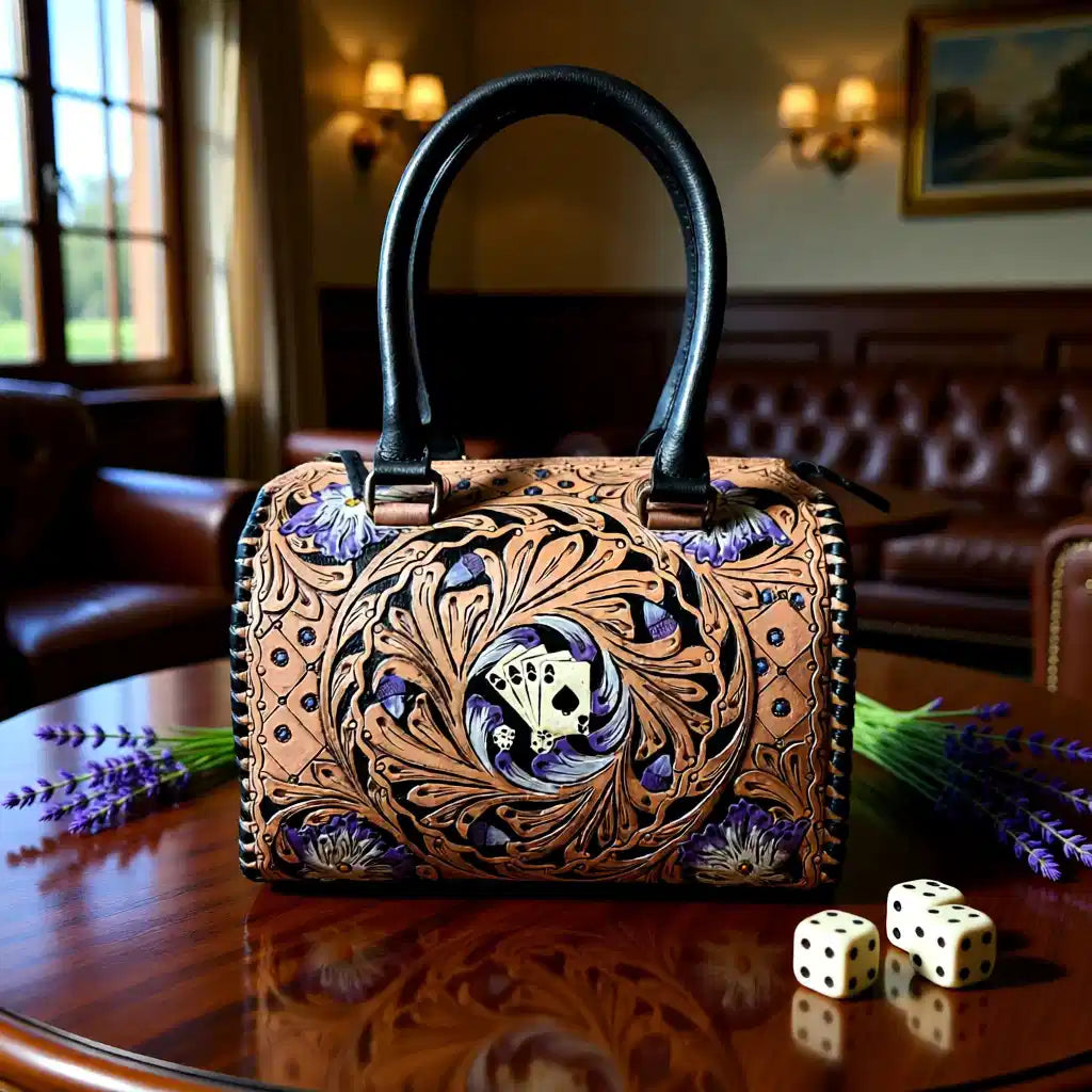 Lavender Luck Genuine Leather Tooled Speedy Women's Handbag