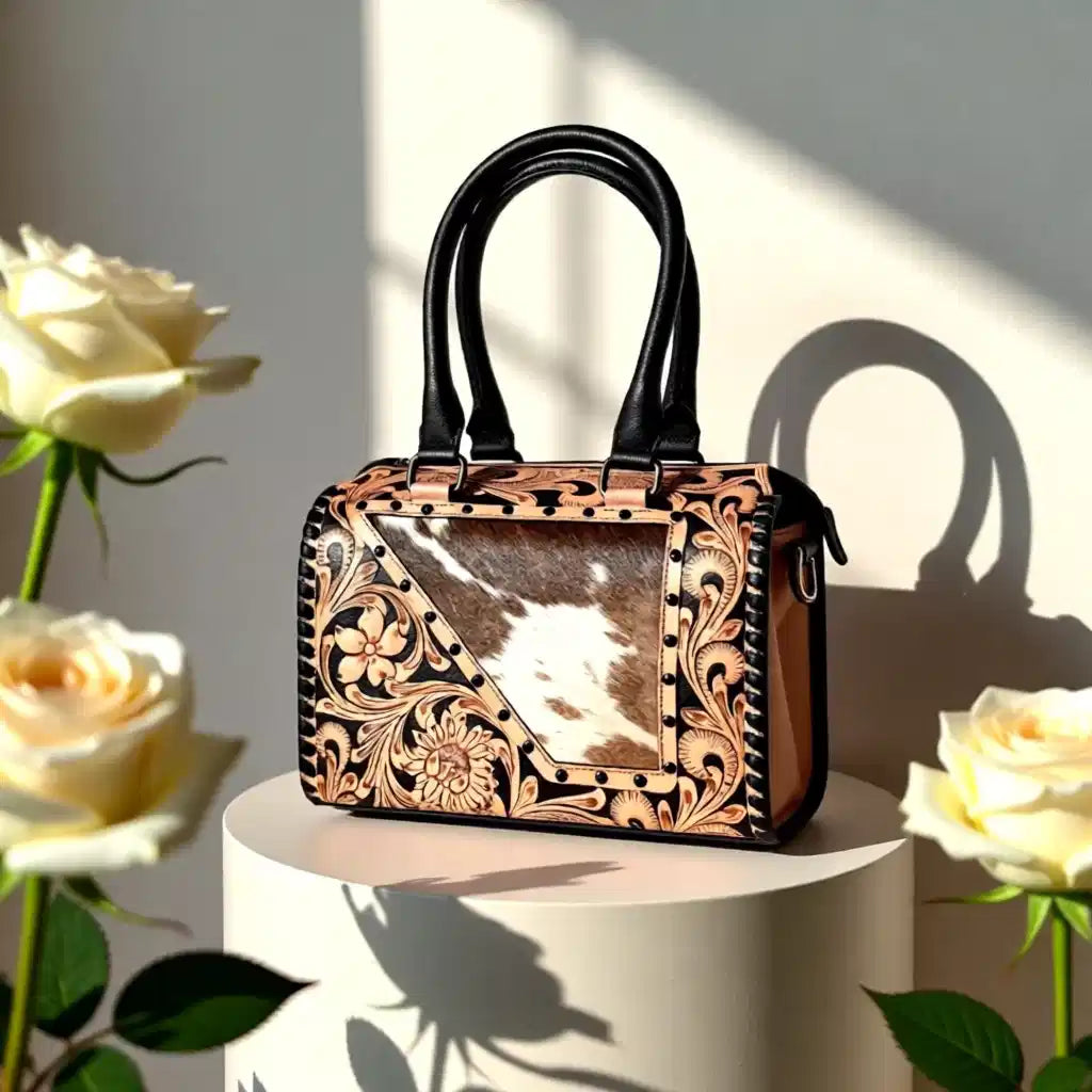 The Mesa Darling – Tooled Leather & Cowhide Handbag