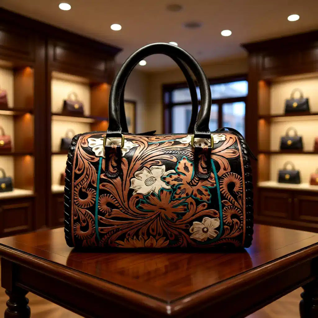 White Wildflower Collection – Floral Tooled Western Speedy Handbag