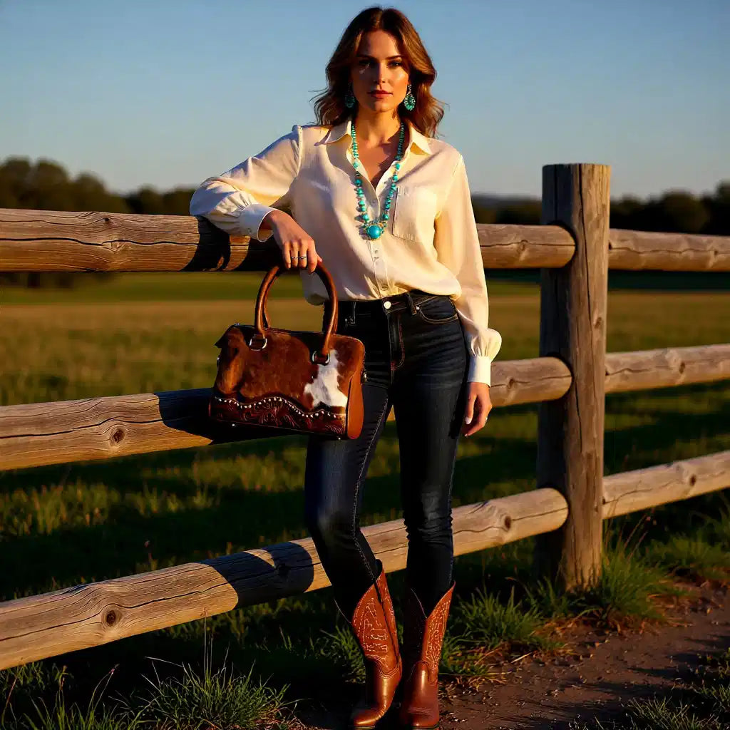 Saddle & Stud Hide Speedy – Genuine Leather Hair-on-Hide Western Handbag