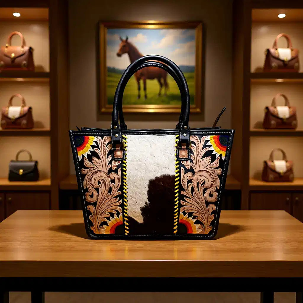 Wild Sunflower Hide Tote – Genuine Leather Hair-on-Hide Western Handbag