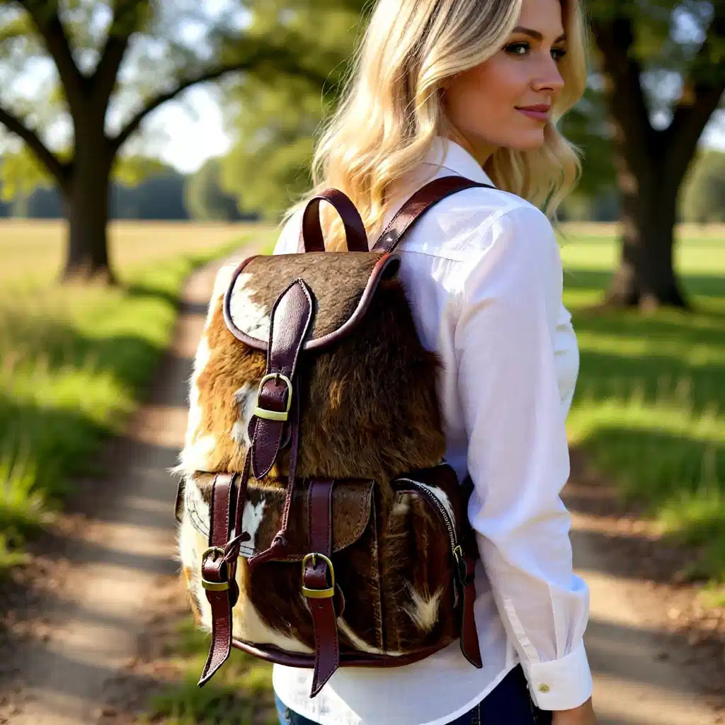 Prairie Wanderer Collection – Small Genuine Hair-on-Hide Western Backpack