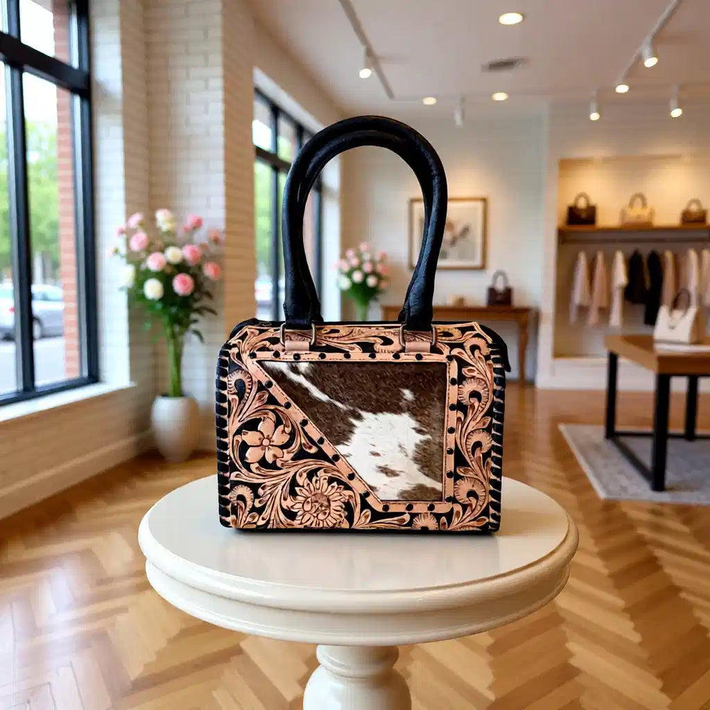 The Mesa Darling – Tooled Leather & Cowhide Handbag