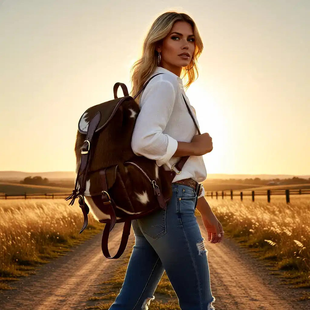 Prairie Wanderer Collection – Small Genuine Hair-on-Hide Western Backpack