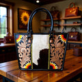 Wild Sunflower Hide Tote – Genuine Leather Hair-on-Hide Western Handbag