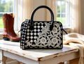 Western Lace Black-and-White Tooled Leather Speedy Bag