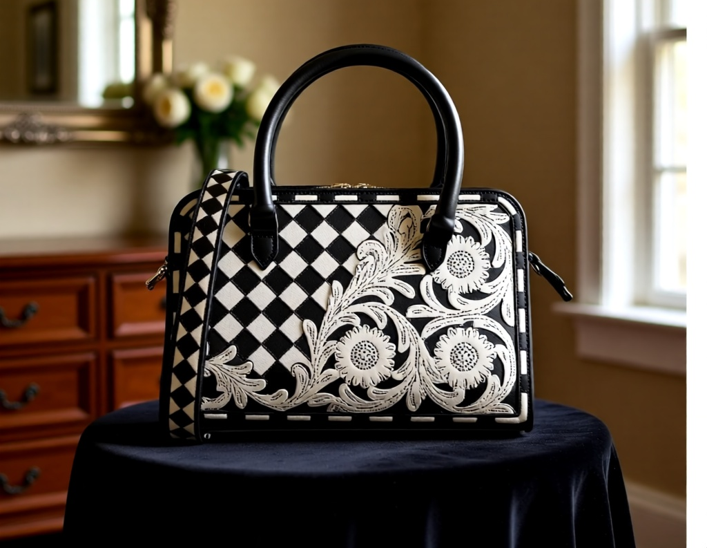 Western Lace Black-and-White Tooled Leather Speedy Bag