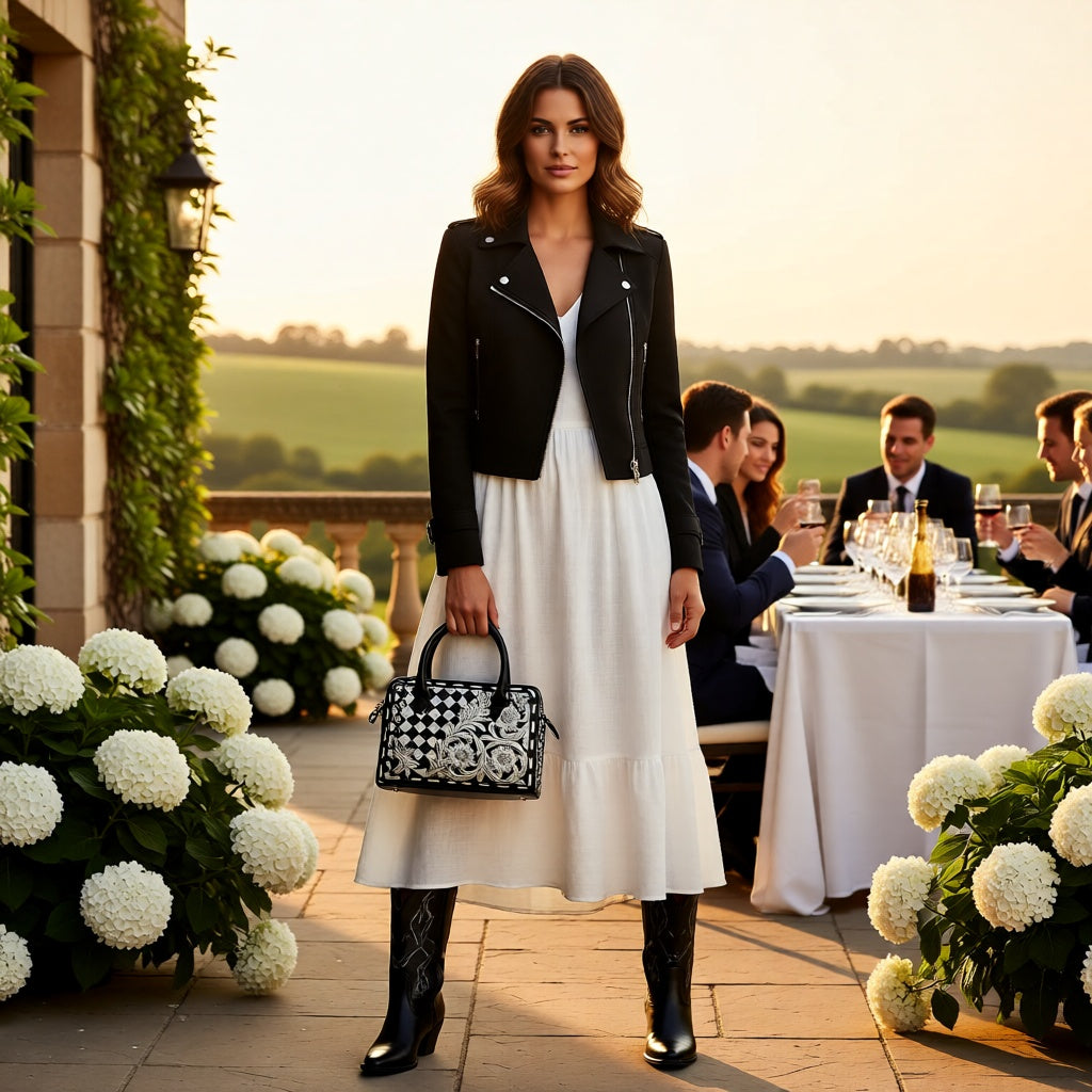 Western Lace Black-and-White Tooled Leather Speedy Bag