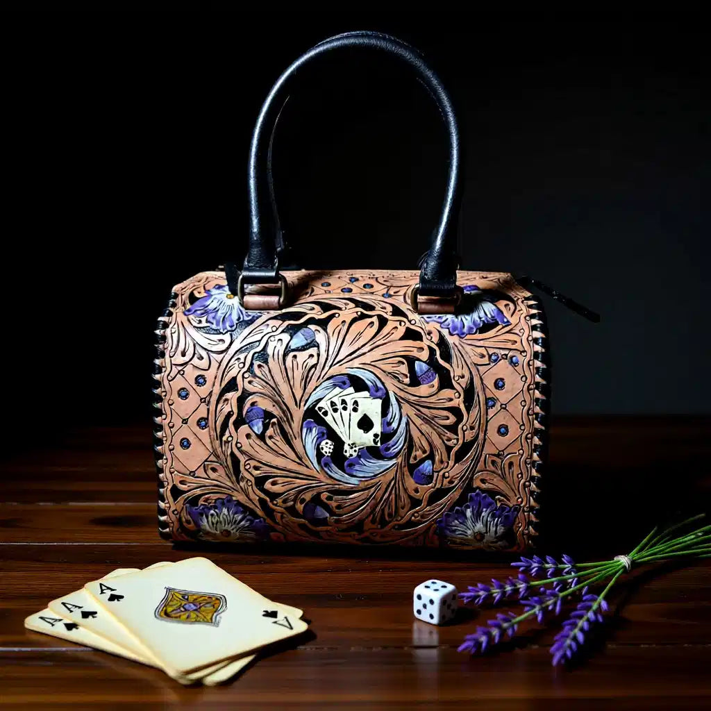 Lavender Luck Genuine Leather Tooled Speedy Women's Handbag